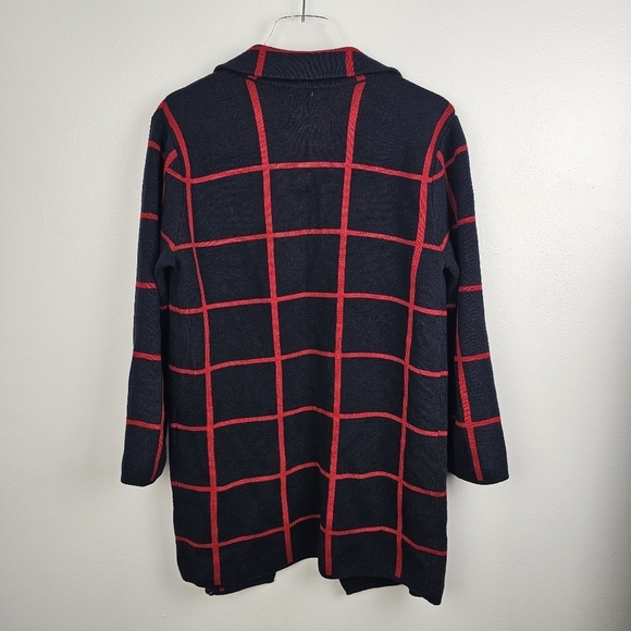 Anne Klein Black & Red Windowpane Open Front Sweater NWT - Picture 2 of 8